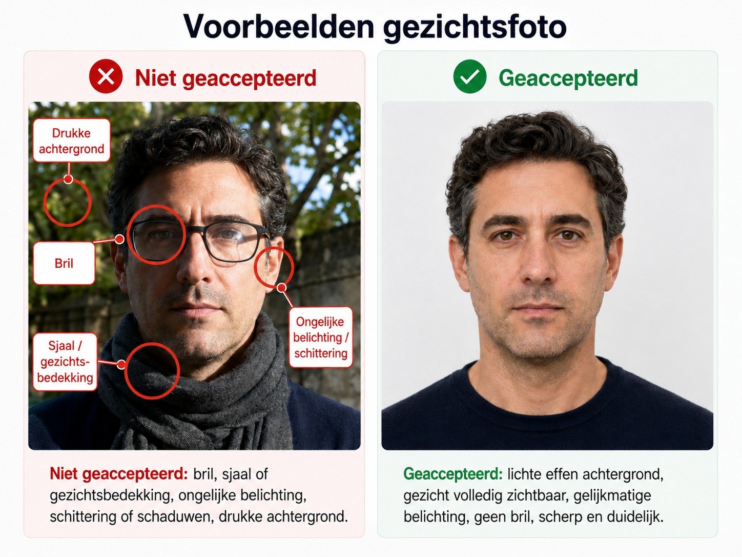Exemples de photos du visage acceptées et refusées